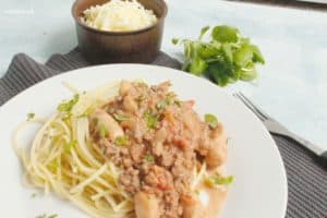 Spaghetti med kødsovs